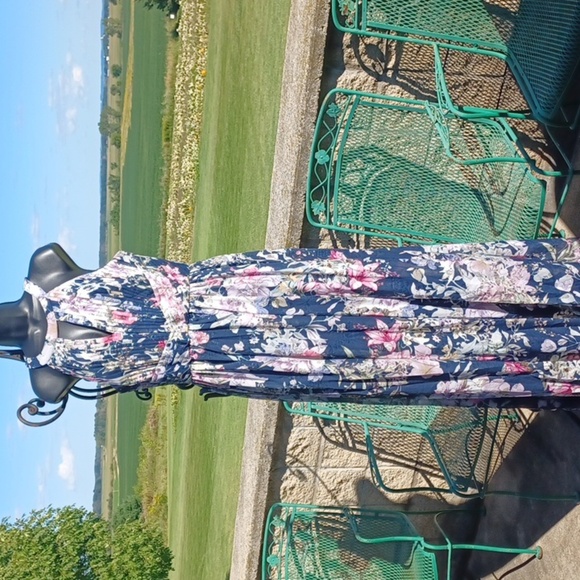 AIDAN MATTOX Printed Halter Maxi Dress, front slit - Picture 4 of 6